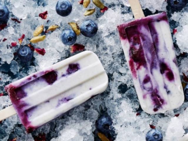 Blueberry, Cardamom & Rose Popsicles