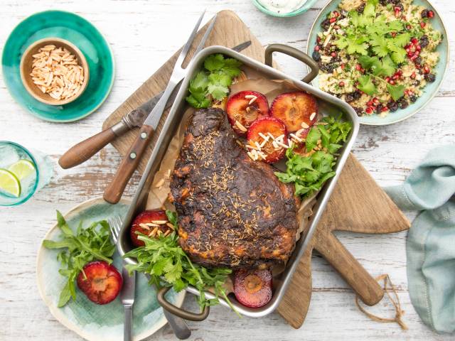 Moroccan Spiced Lamb Leg with Plums