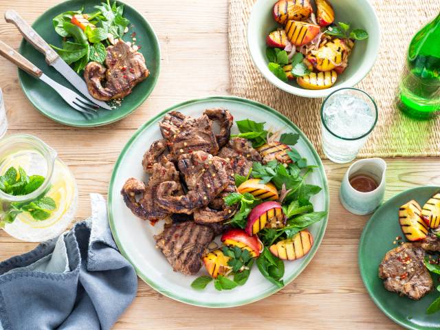 Grilled Lamb Loin Chops with Peach Salad