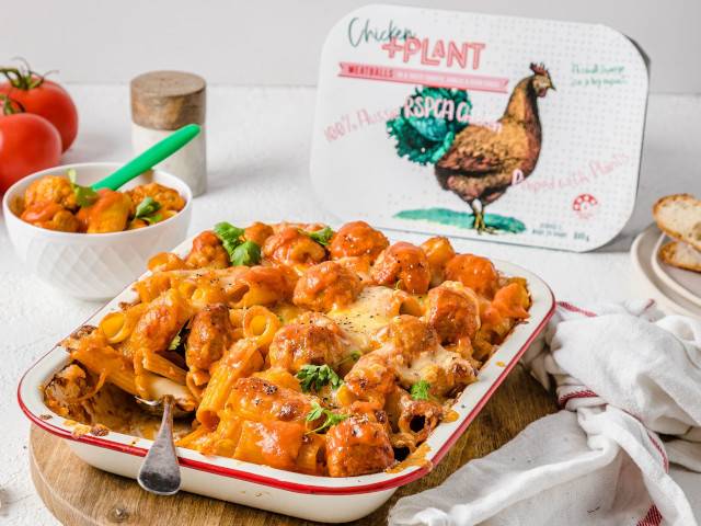 Chicken +Plant Meatball Pasta Bake