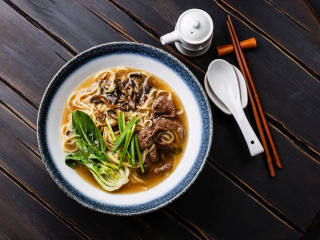 Ramen Soup with Beef Jerky and Mushrooms