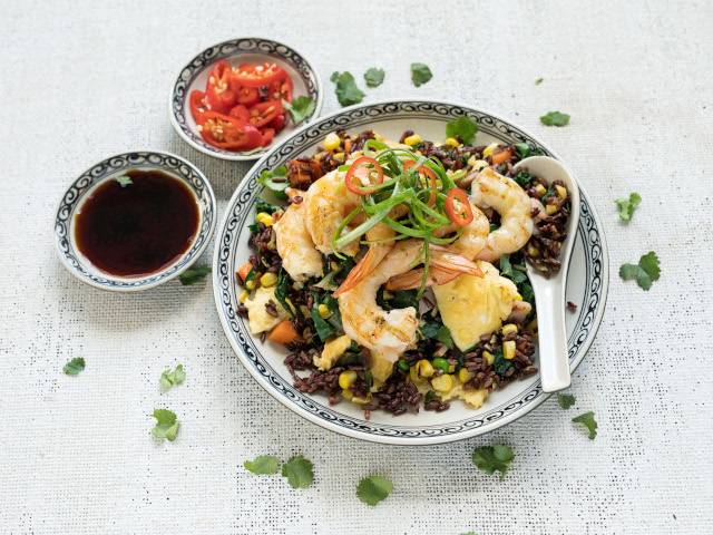 Fried Black Rice with Prawns