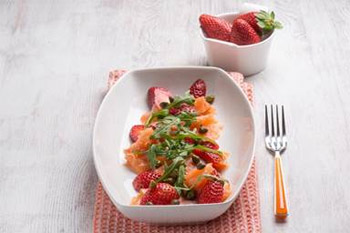 Atkins Smoked Salmon and Strawberry Carpaccio