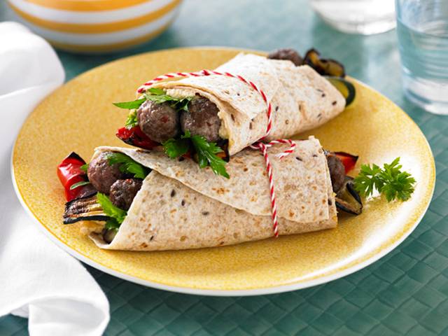 Meatball and Roasted Veggie Wrap