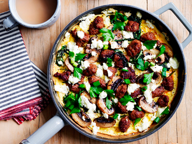 Sausage, Kale, Mushroom and Feta Frittata