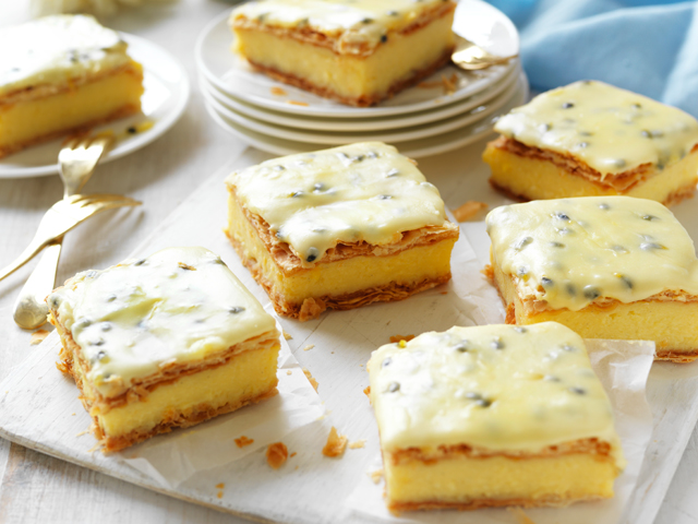 Classic Vanilla Slice with Passionfruit Icing