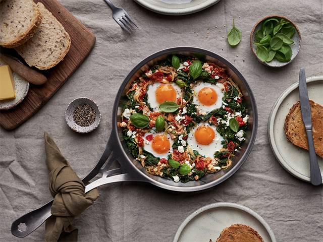 Baked Eggs with Veggies and Fetta