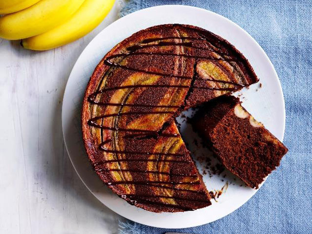 Upside Down Banana Chocolate Cake
