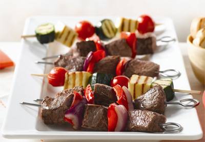 Barbecued Beef Kebabs with Veggie Side Skewers