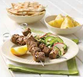 Barbecued Lamb Kebabs with Salad