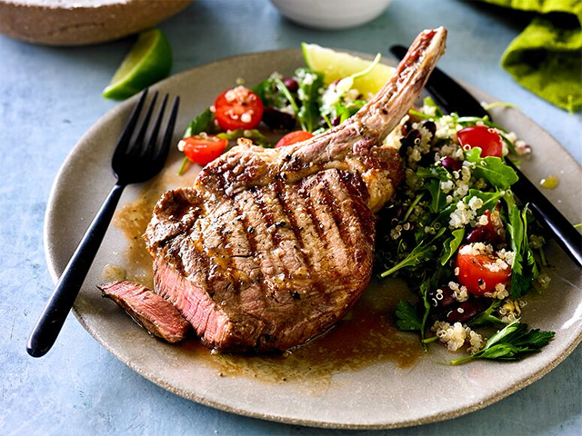 Beef Rib Eye with Spicy Quinoa and Bean Salad