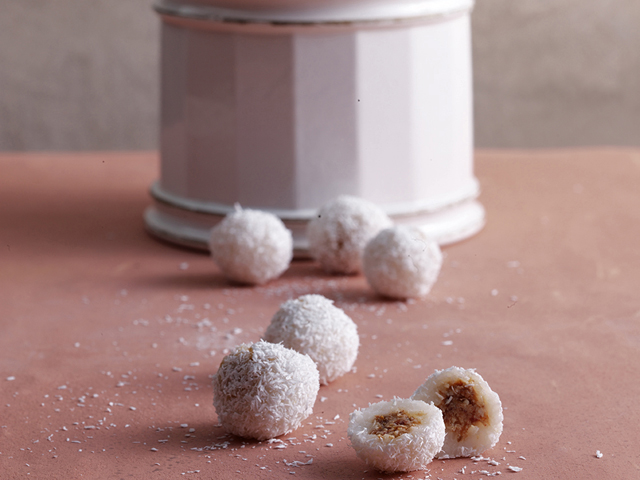 Rice Balls with Coconut, Walnuts and Dates