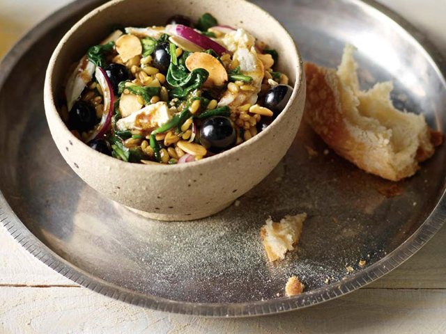 Spiced Freekah, Turkey and Blueberry Salad with Persian Feta