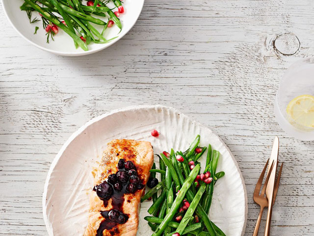 Grilled Salmon with Blueberry Balsamic Sauce