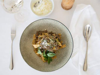 Pappardelle with Braised Lamb Ragu paired with rich Pinot Noir or Chardonnay