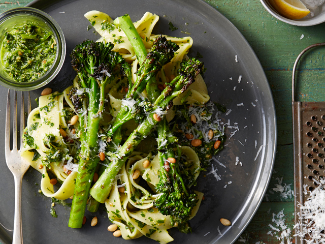 Pappardelle with Chargrilled Broccolini Parsley Pesto