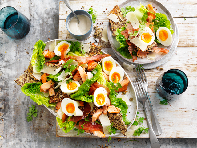 Caesar Salad with Hot Smoked Salmon