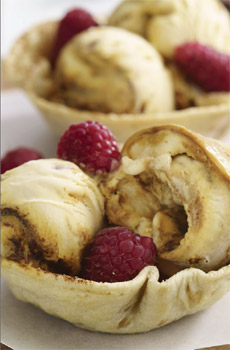 Mission Cinnamon Cups With Ice-Cream and Raspberries