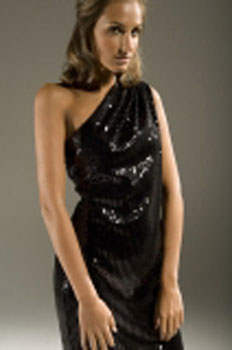 Antonia Paris Ruched One Shoulder Black Sequin Dress