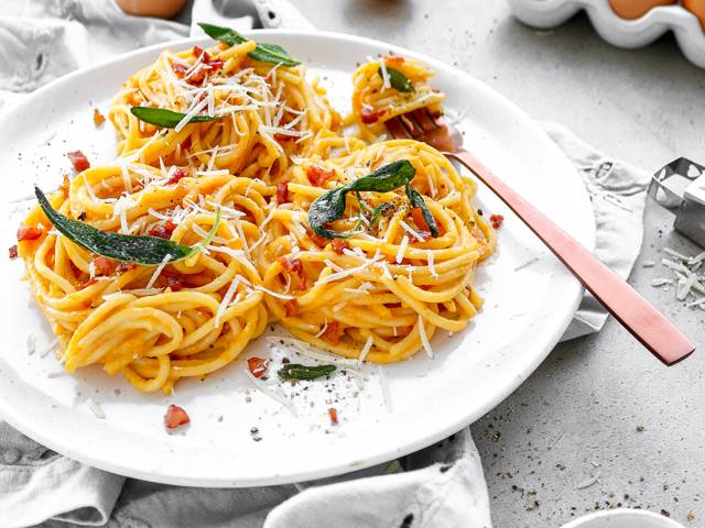 Creamy Pumpkin Carbonara, by Kayla Sciacca