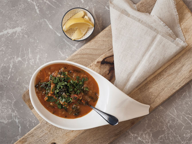 Chunky Red Lentil, Kale and Tomato Soup