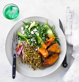 Dukkah Spiced Lamb Leg Steaks With Rocket and Fetta Salad