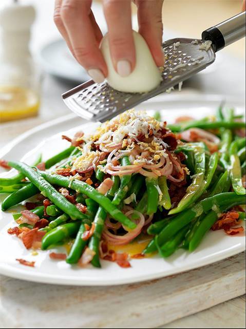 Shaved eggs and bean salad
