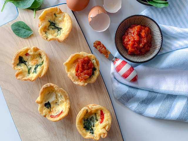 Mini Spinach, Cherry Tomato and Ricotta Quiches