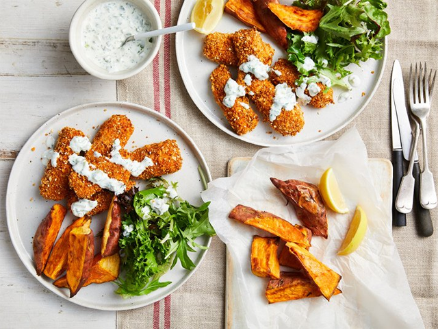 Fish Fingers with Sweet Potato Wedges