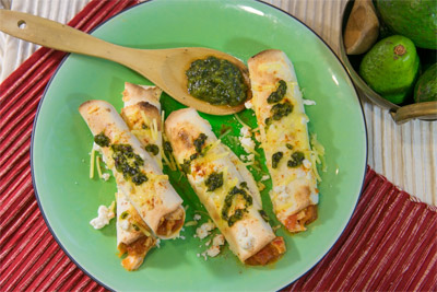 Gourmet Garden Garlic and Chilli Chicken Enchiladas with Salsa Verde