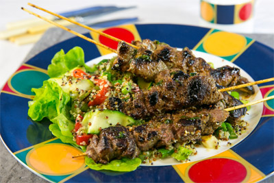 Gourmet Garden Peruvian Garlic and Thyme Marinated Lamb Skewers on Quinoa Salad