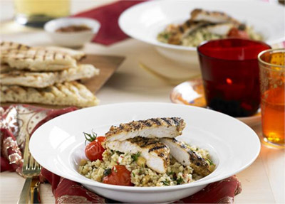 Grilled Harissa Turkey with Lemon Fregola