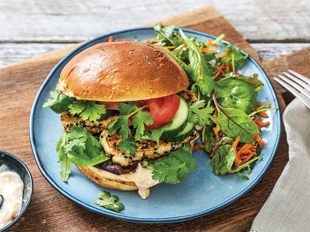 Sesame-Crusted Haloumi Burger