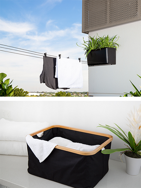 Hills Retracting Clothesline & Bamboo Basket