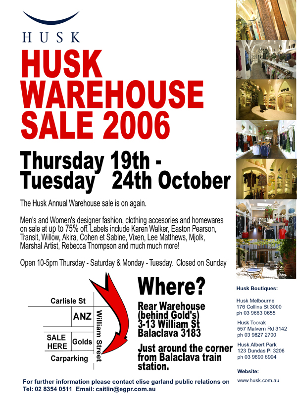 Husk Warehouse Sale