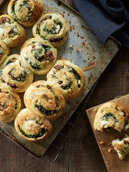Savoury Scrolls with Spinach Feta and Pine Nuts