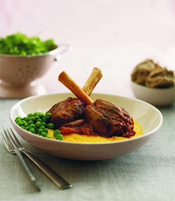 Lamb Shanks with Soft Polenta and Peas