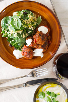 Lamb and Eggplant Kofte with Israeli Couscous