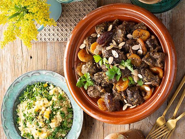 Amina Elshafei's Lamb, date and apricot tagine with herbed couscous