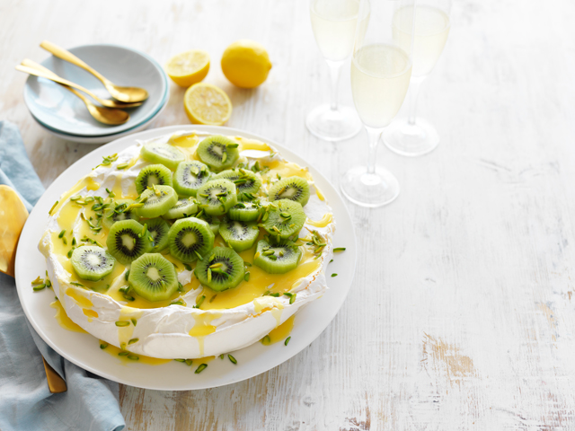 Classic Pavlova with Lemon Curd and Kiwi Fruit