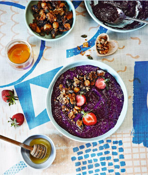 Acai bowl with Berries, Banana, Granola and Raw Honey