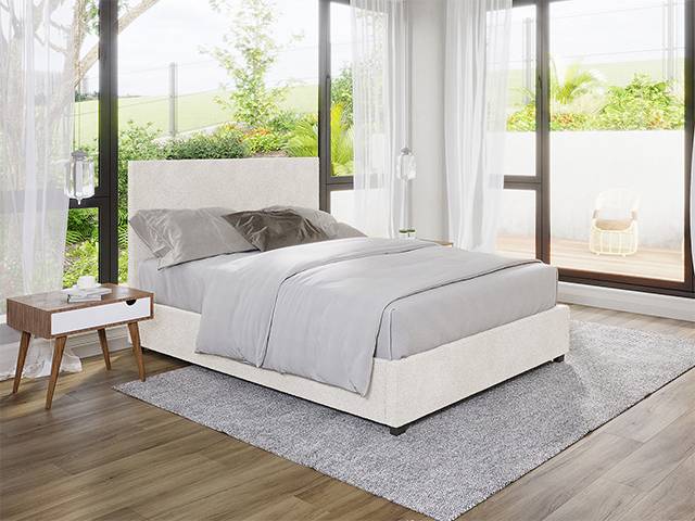 Lovita Bouclé Bed Frame w/ Gas Lift Storage - Cream White