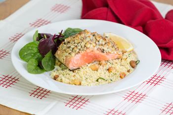 Macadamia crusted Salmon with Macadamia Couscous