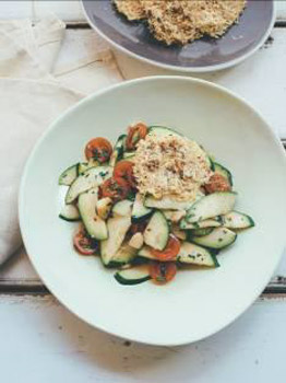 Zucchini, Tomato and Macadamia Salad with Parmesan Crisps