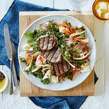Matt Golinski's Barbecue Eye Fillet with Kale, Carrot and Fennel Slaw with Persian Fetta