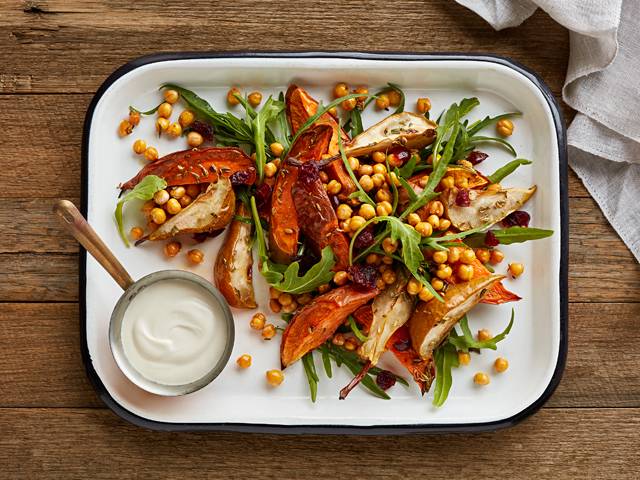 Sweet Potato & Pear Salad with Crunchy Chickpeas