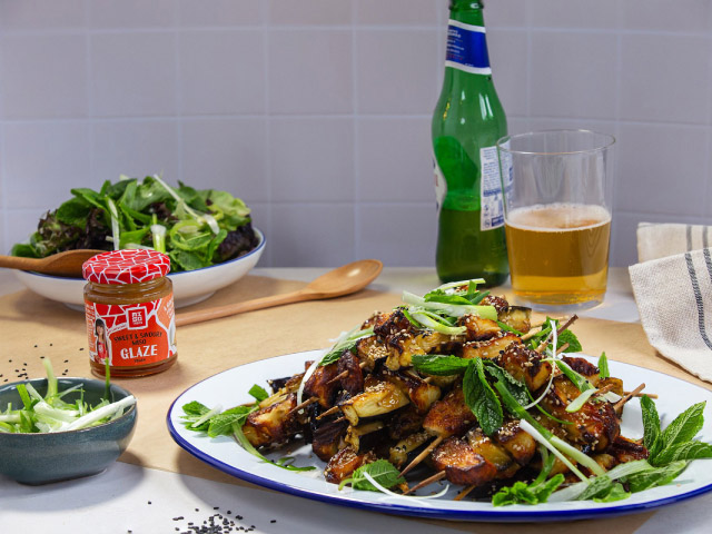 Aubergine and Halloumi Skewers Recipe featuring Sweet & Savoury Miso Glaze