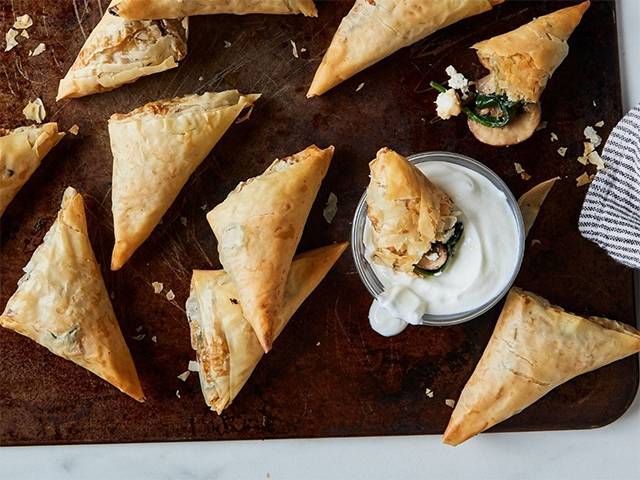 Royal Mushroom and Spinach Filo Triangles