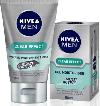 NIVEA MEN Clear Effect Volcanic Mud Foam Face Wash and Gel Moisturiser