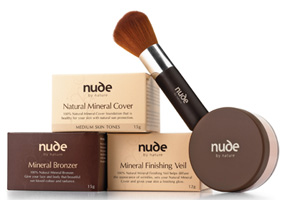 Nude by Nature Mineral Cover, Bronzer, Finishing Veil & Brush